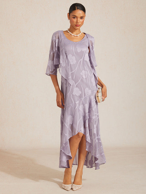 Floral Chiffon Evening Gown – Asymmetrical Hem