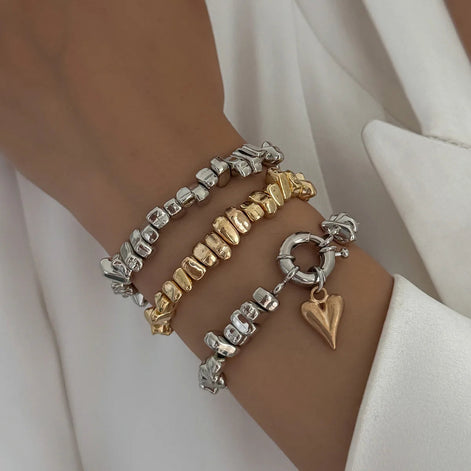 3 PCS Irregular Beaded Heart Bracelet Set