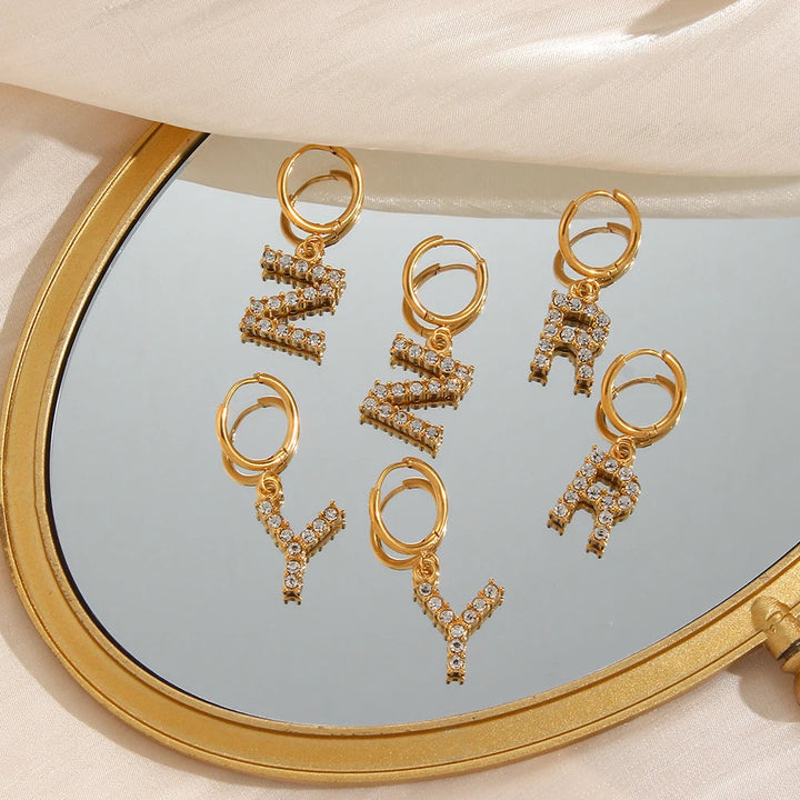 Crystal Letter Hoop Earrings