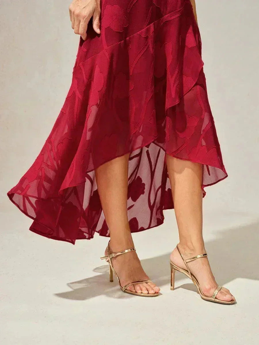 Floral Chiffon Evening Gown – Asymmetrical Hem