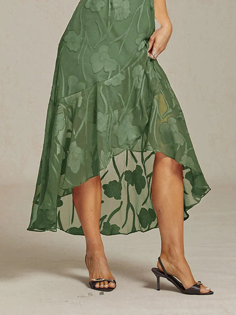 Floral Chiffon Evening Gown – Asymmetrical Hem