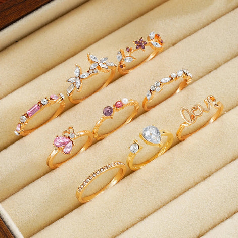 9 PCS Crystal Love Ring Set