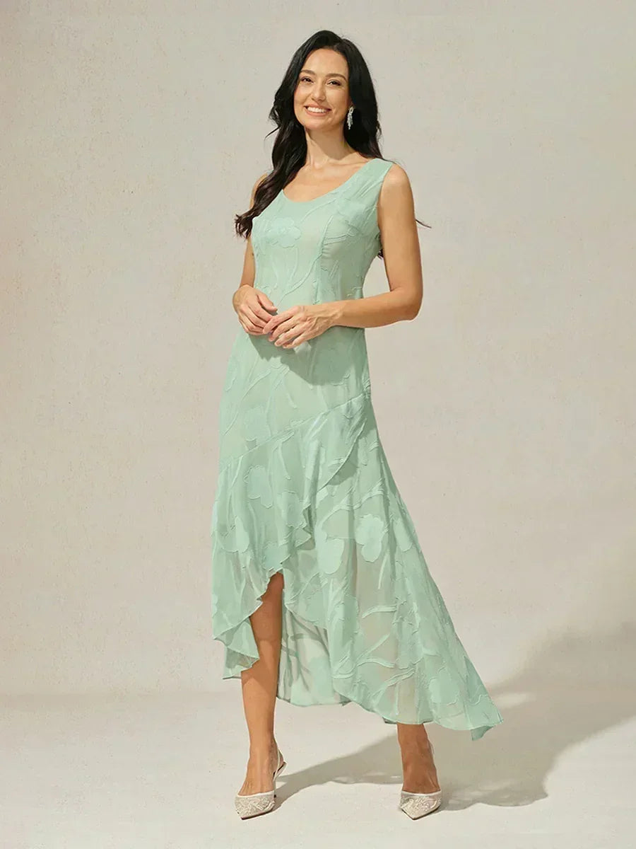 Floral Chiffon Evening Gown – Asymmetrical Hem