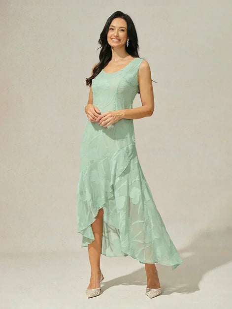 Floral Chiffon Evening Gown – Asymmetrical Hem