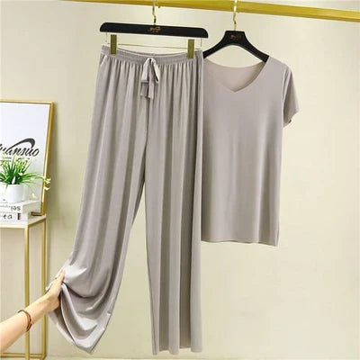 Ice Cotton Short Sleeve T-Shirt and Wide Leg Pants Set
