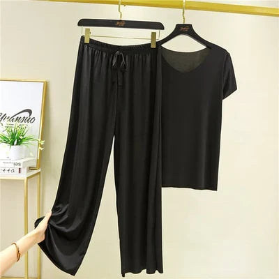 Ice Cotton Short Sleeve T-Shirt and Wide Leg Pants Set