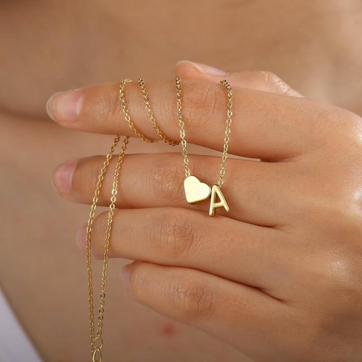 Dainty Heart Initial Necklace