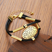 2 PCS Textured Gold Medallion Leather Set