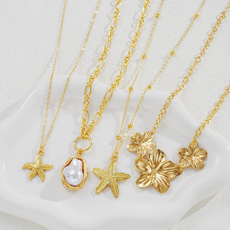 4 PCS Starfish Flower Necklace Set