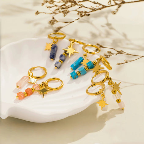 Asymmetric Stone Star Earrings