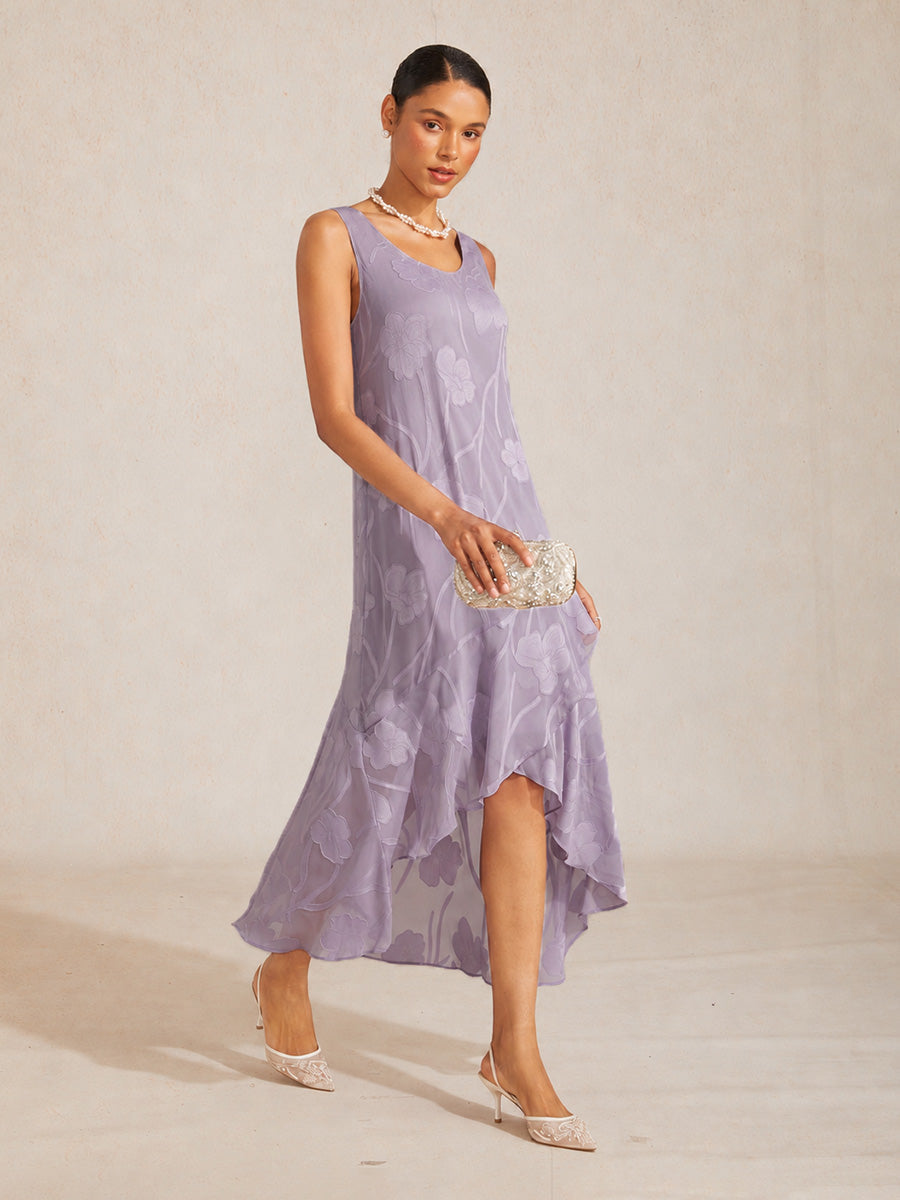 Floral Chiffon Evening Gown – Asymmetrical Hem