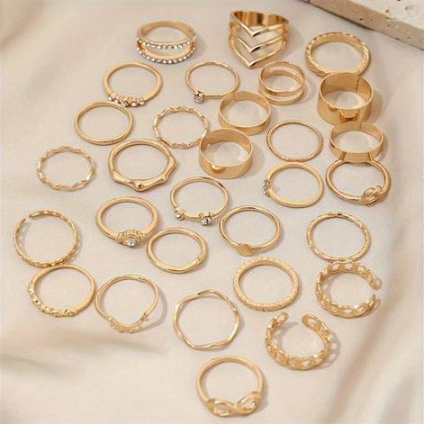 30 PCS Gold Tone Statement Ring Set