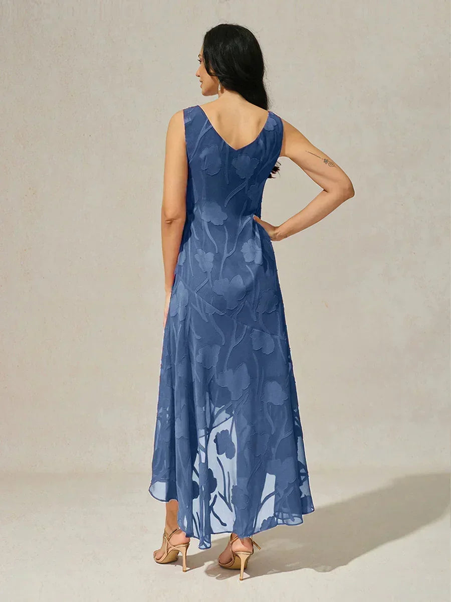 Floral Chiffon Evening Gown – Asymmetrical Hem