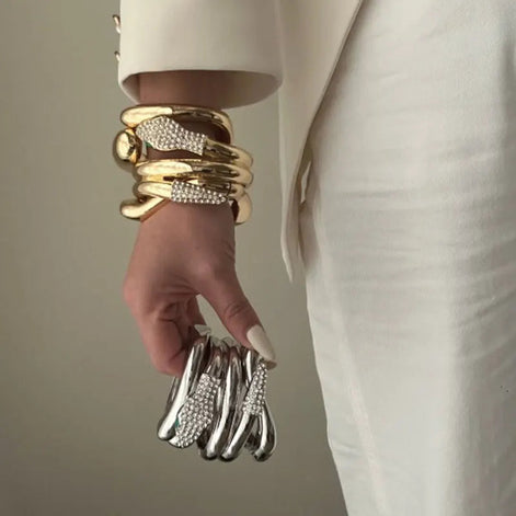3 PCS Snake Rhinestone Chunky Bracelet Set