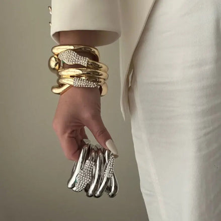 3 PCS Snake Rhinestone Chunky Bracelet Set