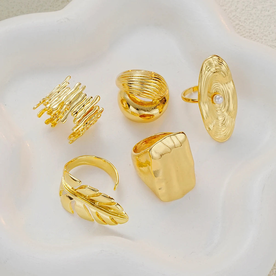 5 PCS Statement Textured Gold Ring Set