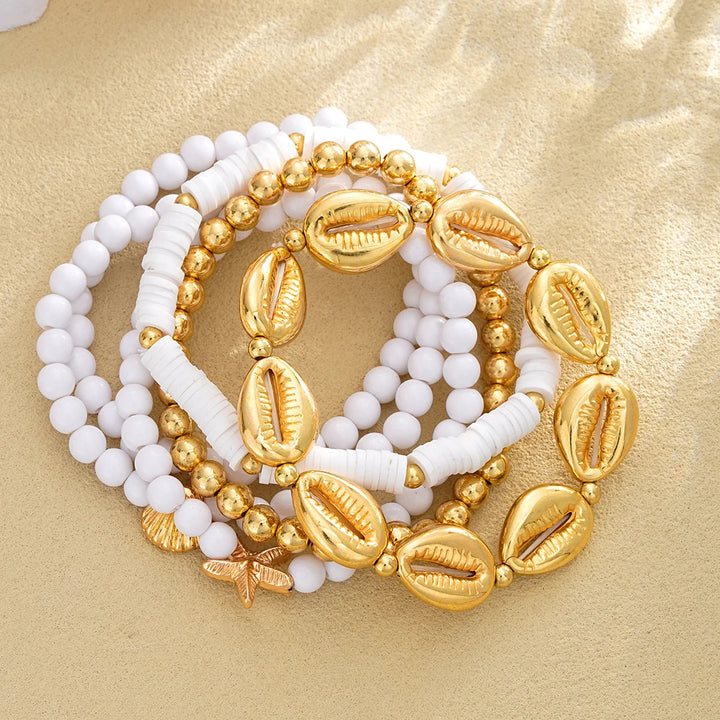 6 PCS Boho Starfish & Shell Beaded Bracelet Set