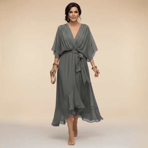 Nica Elegant V-Neck Chiffon Dress