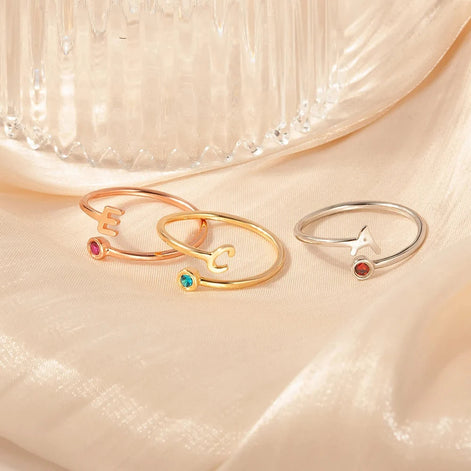 Custom Letter Birthstone Ring