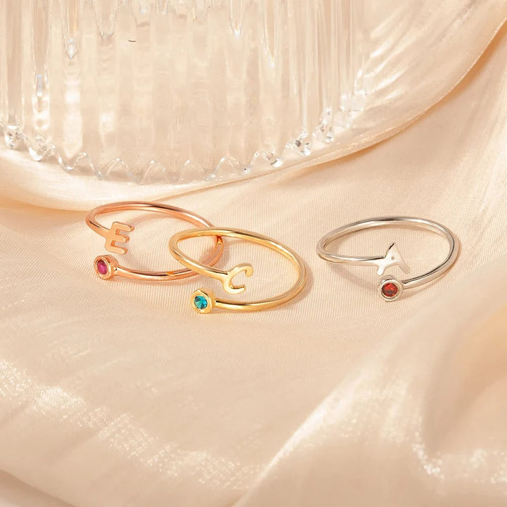 Custom Letter Birthstone Ring