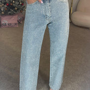 High Waisted Diamanté Jeans – Sparkle Straight Leg Denim