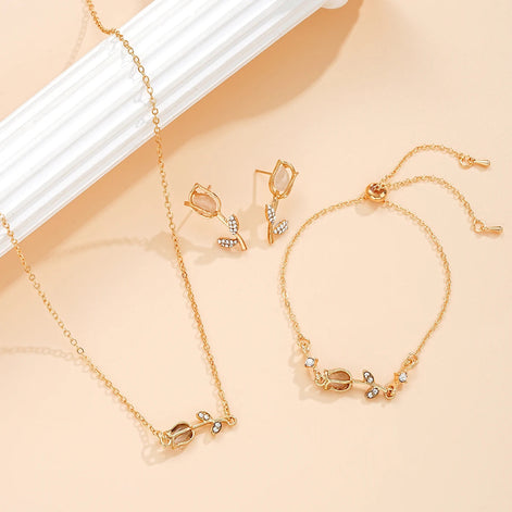 3 PCS Gold Tulip Flower Jewelry Set