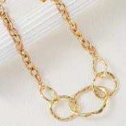 Chunky Hammered Link Necklace & Hoop Earring Set