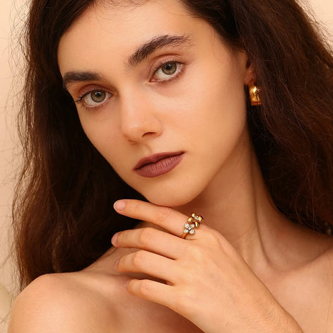 Double Flower Ring – Rhinestone Open Design
