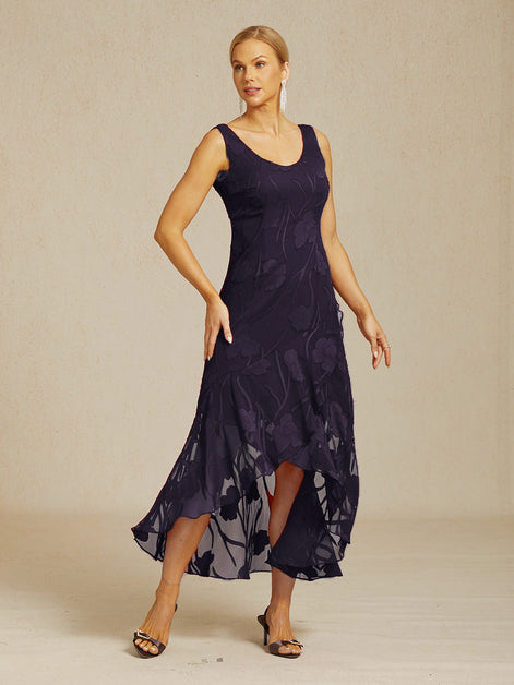 Floral Chiffon Evening Gown – Asymmetrical Hem