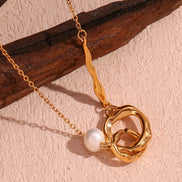 Double Loop Pearl Necklace – Layered Gold Chain