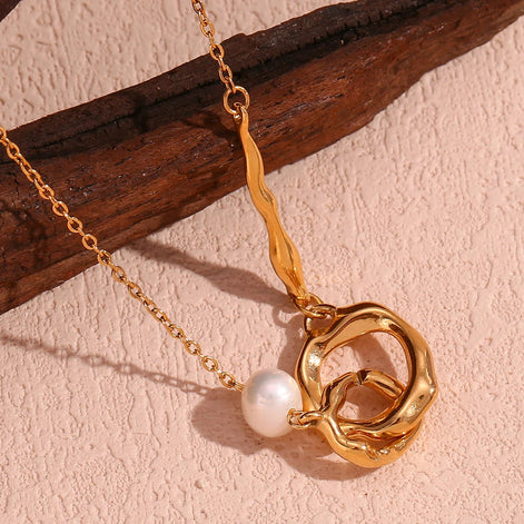 Double Loop Pearl Necklace – Layered Gold Chain