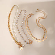 5 PCS Pearl & Chain Layered Necklace Set