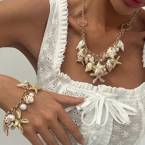Boho Starfish & Shell Pendant Necklace