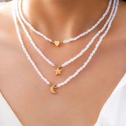 3 PCS Layered Pearl & Charm Necklace Set