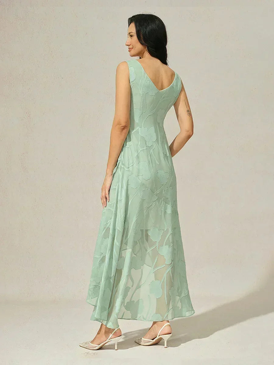 Floral Chiffon Evening Gown – Asymmetrical Hem