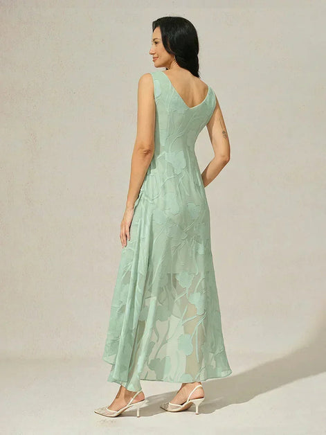 Floral Chiffon Evening Gown – Asymmetrical Hem