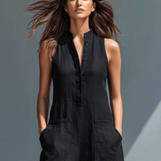Minimalist Linen Sleeveless Button-Up Jumpsuit