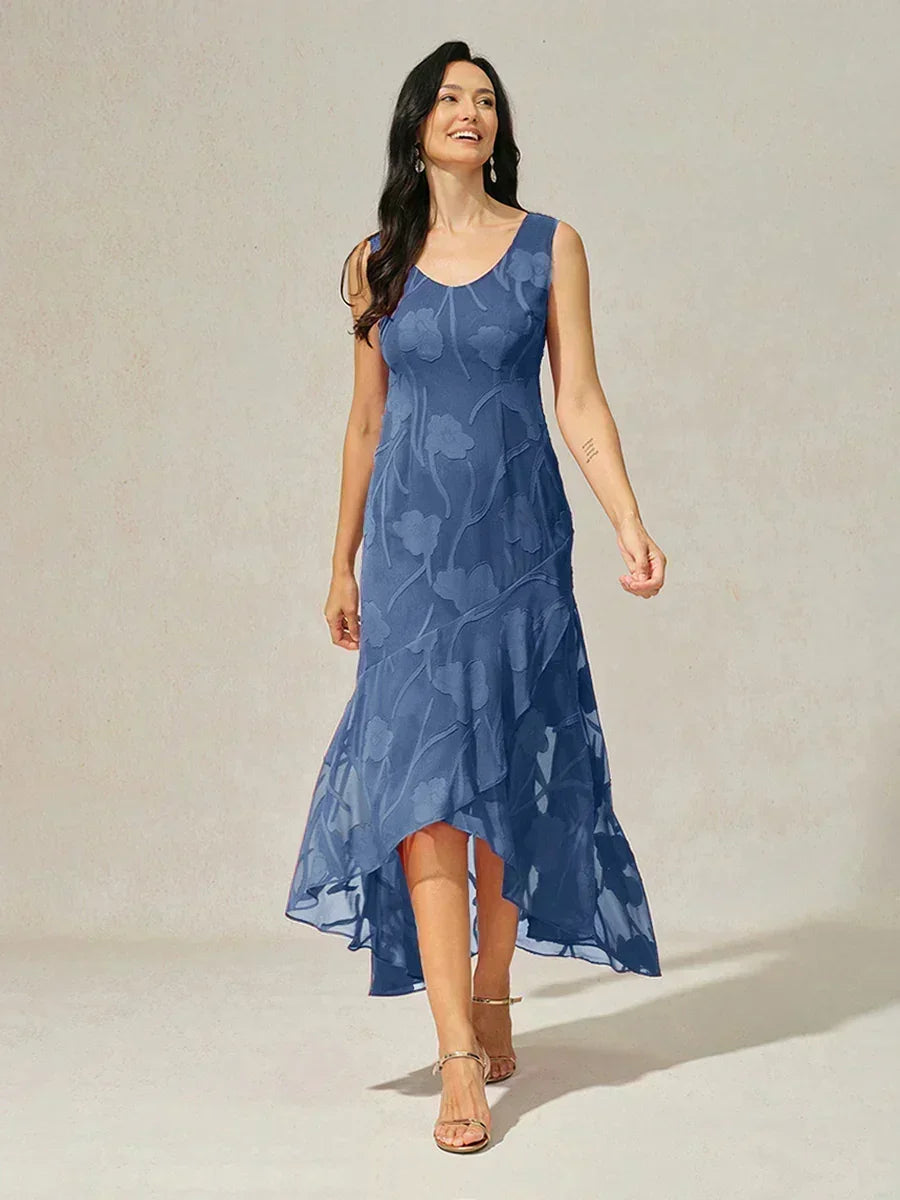 Floral Chiffon Evening Gown – Asymmetrical Hem