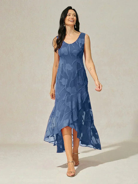 Floral Chiffon Evening Gown – Asymmetrical Hem