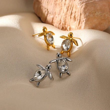 Crystal Turtle Stud Earrings