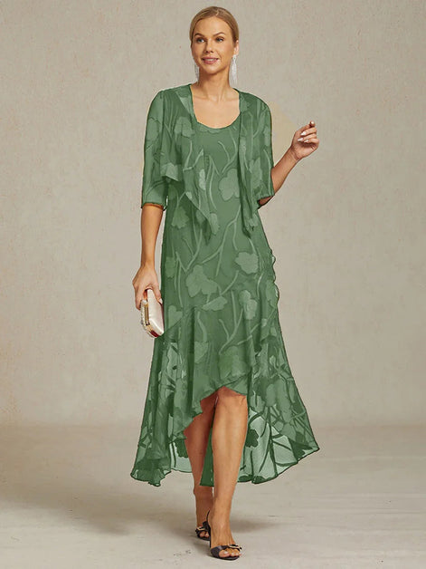 Floral Chiffon Evening Gown – Asymmetrical Hem