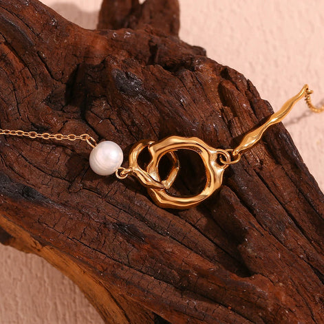 Double Loop Pearl Necklace – Layered Gold Chain