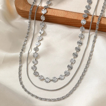 3 PCS Geometric Sunburst & Chain Necklace Set