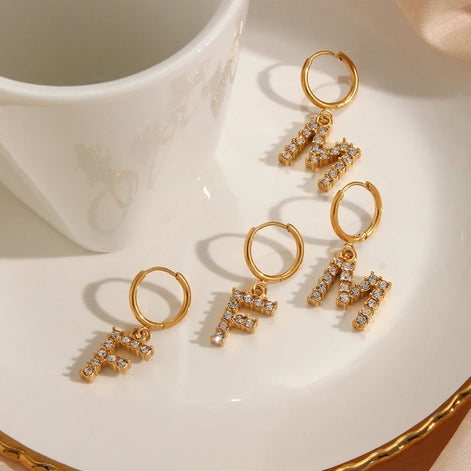Crystal Letter Hoop Earrings