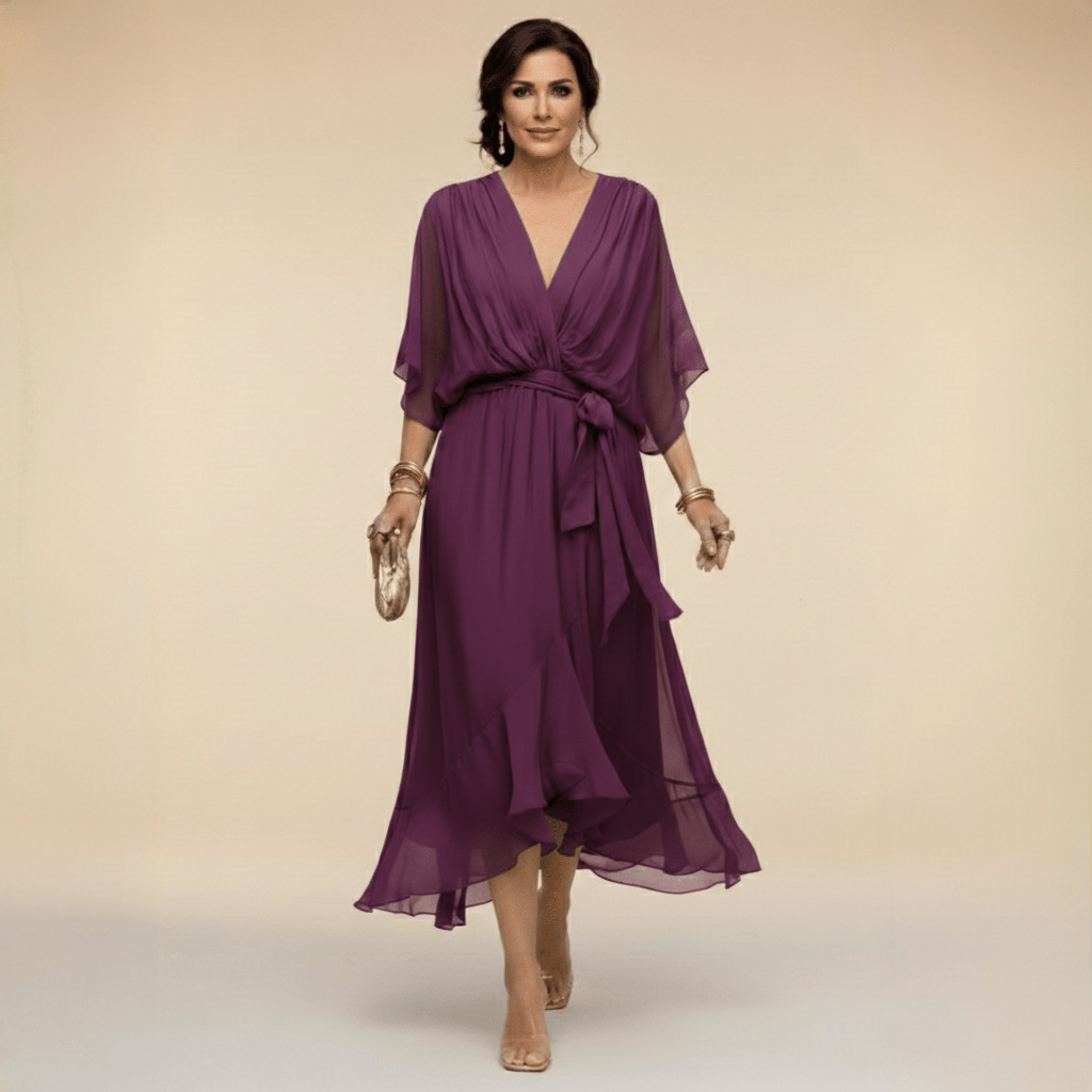 Nica Elegant V-Neck Chiffon Dress