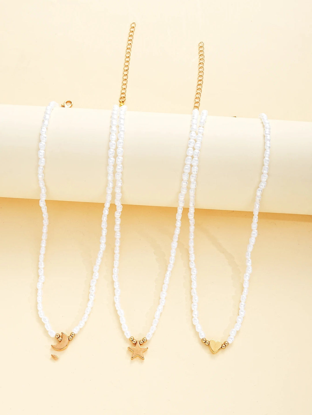 3 PCS Layered Pearl & Charm Necklace Set