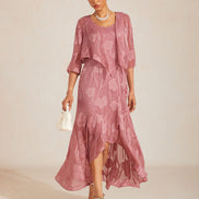 Floral Chiffon Evening Gown – Asymmetrical Hem