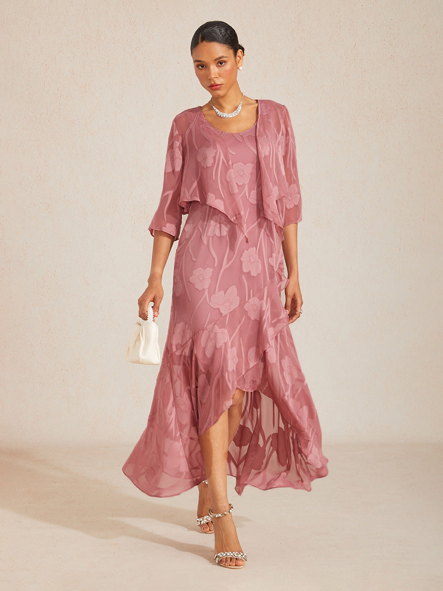 Floral Chiffon Evening Gown – Asymmetrical Hem