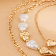 3 PCS Pearl Tassel Heart Choker Necklace