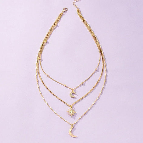3 PCS Octagonal Star Moon Necklace